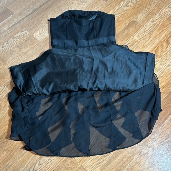 White House Black Market, strapless solid black ruffle midi dress. Size 0. - Picture 12 of 17